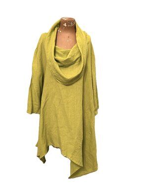 Bryn Walker Linen Tunic Large Lagenlook Asymmetric Hem Drape Cowl Neck Shirt Top